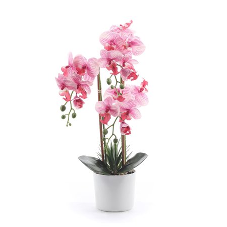 FOREVER LEAF Faux Pink Orchid Flower in White Pot FL05107